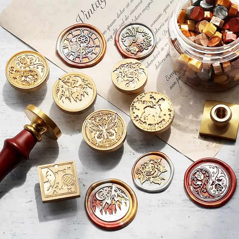 Wax Seal Stamp Kit - 9 Segel Lilin + 1 Gagang,